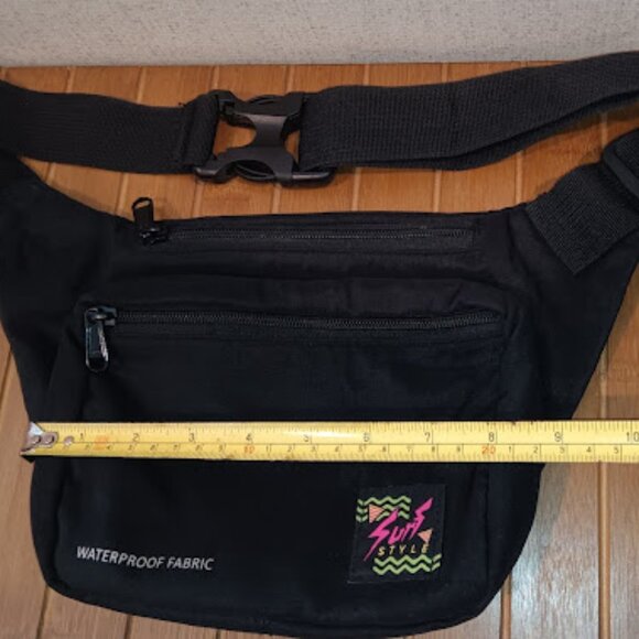 Vintage Surf Style Fanny Pack Black Belt Bag Waterproof Fabric Double Pocket - Picture 7 of 7